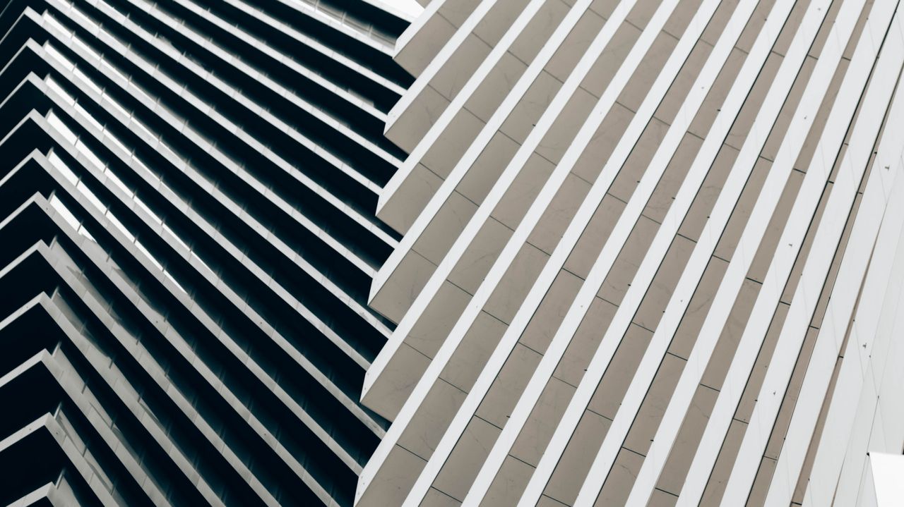Close-up view of a modern architectural facade with geometric patterns in Tbilisi, Georgia.